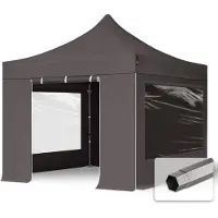 TOOLPORT 3x3m gazebo pieghevole con laterali (finestre panoramiche), PREMIUM acciaio, grigio scuro