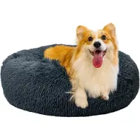 OEM Letto per cani e gatti 40 cm rotondo in peluche morbido antiscivolo lavabile (S ~ grigio chiaro)