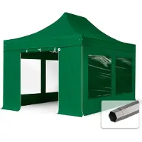 TOOLPORT 3x4,5m gazebo pieghevole con laterali (finestre panoramiche), PREMIUM acciaio, verde scuro