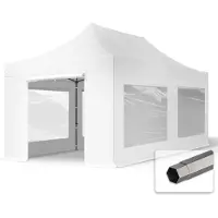 TOOLPORT 3x6 m gazebo pieghevole PVC con laterali (finestre panoramiche), PREMIUM acciaio, bianco