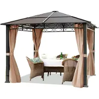 TOOLPORT Gazebo da giardino 3x3 m tetto Hardtop 6 mm policarbonato 4 teli laterali color ocra