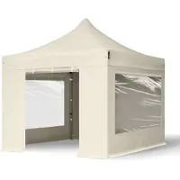 TOOLPORT 3x3m gazebo pieghevole con laterali (finestre panoramiche), PREMIUM acciaio, crema