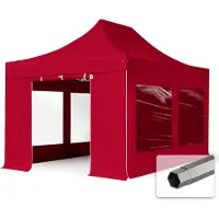 TOOLPORT 3x4,5m gazebo pieghevole con laterali (finestre panoramiche), PREMIUM acciaio, rosso