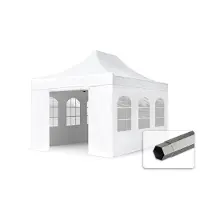 TOOLPORT 3x4,5m gazebo pieghevole con laterali (finestre panoramiche), PREMIUM acciaio, bianco