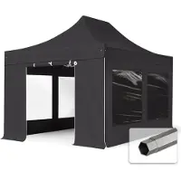 TOOLPORT 3x4,5m gazebo pieghevole con laterali (finestre panoramiche), PREMIUM acciaio, grigio scuro