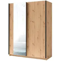 Meublorama Armadio a 2 porte scorrevoli con specchio - Collezione GOZU - Colore quercia artigianale - 150 x 198 x 62 cm