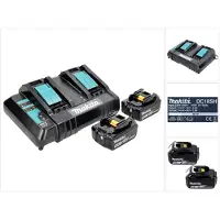 Makita Kit di alimentazione 18 V con 2x batteria BL 1850 B 5,0 Ah ( 197280-8 ) + caricabatterie doppio DC 18 SH ( 199687-4 )