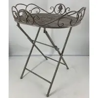 Casa Padrino Tavolo da giardino in stile liberty grigio antico 62 x 49 x h. 70 cm - Tavolo in metallo nostalgico - Mobili da giardino e patio in metallo nostalgico