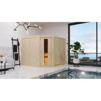 Karibu Cabina interna per sauna Sauna interna Malin 3 panche in legno con finitura naturale Spessore della parete della cabina sauna: 68 mm Sauna a infrarossi