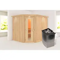 Karibu sauna cabina interna Malin sauna interna 3 panche in legno, cabina sauna con spessore parete 68 mm, sauna a vapore con materiale di montaggio