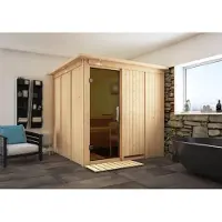 Karibu Sauna Rodin (ingresso frontale), porta interamente in vetro, grafite, stufa da 9 kW con comando esterno easy