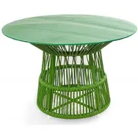 Casa Padrino tavolo da giardino verde Ø 110 x h. 75 cm - Tavolo da pranzo intrecciato a mano resistente alle intemperie con piano in vetro - Arredo Giardino e Patio