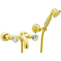 Casa Padrino miscelatore per vasca con doccetta e flessibile oro - Miscelatore da parete per vasca con cristallo Swarovski - Accessori bagno - Italy