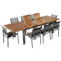 ALEOS . Set da giardino Acciaio inox Legno di teak A-Grade Batyline Set Tavolo allungabile 200-240-280 x 100 cm + 8 Poltrone con rivestimento Batyline Serie KUBA-BROWN Gastro Quality