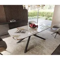 DELIFE Tavolo da pranzo Edge Boot, 200x100 cm, piano in Vetroceramica Minas, finitura melange bianco-beige, struttura a croce, forma rettangolare, colore nero