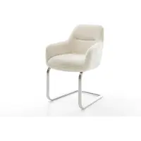 DELIFE Sedia a sbalzo Pejo-Flex in peluche bianco crema, con struttura piatta in acciaio inossidabile e molle insacchettate