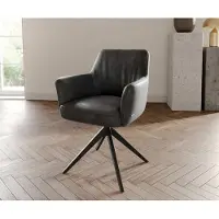 DELIFE Sedia girevole Xana-Flex con braccioli in microfibra antracite vintage, base a croce larga, nera, girevole a 360°, molle insacchettate