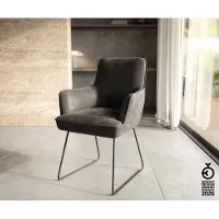DELIFE Sedia da pranzo Heira-Flex con braccioli in microfibra antracite vintage, telaio a slitta nero, molle insacchettate