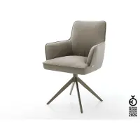 DELIFE Sedia girevole Heira-Flex con braccioli in vera pelle, base a croce larga, finitura effetto titanio, girevole a 360°, molleggiatura a sacco.