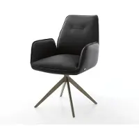 DELIFE Sedia girevole Zoa-Flex, in vera pelle nera, con base a croce, finitura effetto titanio, rotazione a 360°, imbottitura a molle insacchettate