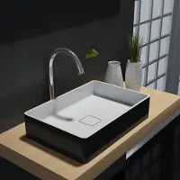 NEXTREND - GmbH Lavabo da appoggio PB2011B Aqua - Fusione minerale - con coperchio di scarico, Lavabo in fusione minerale:Nero/Bianco opaco