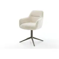 DELIFE Sedia girevole Pejo-Flex in peluche bianco crema, base con finitura effetto titanio, rotazione a 360°, funzione oscillante, molle insacchettate