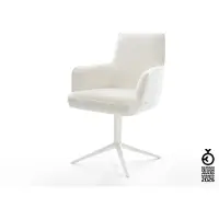 DELIFE Sedia girevole Heira-Flex con braccioli Bouclé Soft Beige Base bianca Girevole a 360° Funzione oscillante Materasso a molle insacchettate