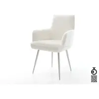 DELIFE Sedia da pranzo Heira-Flex con braccioli Bouclé Soft Beige 4 gambe coniche in acciaio inossidabile Molle insacchettate