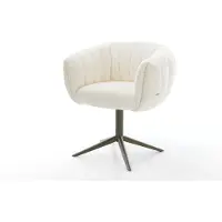 DELIFE Sedia girevole Jada-Flex Bouclé Bianco Base con effetto titanio Ruotabile a 360° Funzione oscillante Molle insacchettate