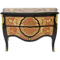Casa Padrino Comò in stile barocco "Padrino", con intarsi "Boulle", nero/oro/rosso, 130 cm - Mobile contenitore in legno massello