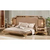 Casa Padrino letto matrimoniale barocco con 2 comodini grigio / marrone scuro / oro - Mobili barocchi