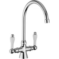 Casa Padrino Miscelatore per lavello in stile Art Nouveau, marca , design retrò, due manopole, colore argento/bianco, altezza 30,5 cm