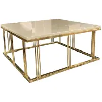Casa Padrino Tavolino crema/oro 100 x 100 x h. 45 cm - Tavolo da salotto quadrato con piano in vetro - Mobili da soggiorno