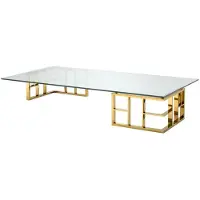 Casa Padrino tavolino oro 180 x 90 x h. 32,2 cm - tavolo da salotto in acciaio inox con piano in vetro - mobili di design
