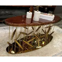 Casa Padrino Tavolino marrone/oro 120 x 51 x h. 47 cm - Tavolo da salotto ovale in acciaio inox con piano in legno massiccio - Mobili da salotto - Mobili per hotel - Mobili