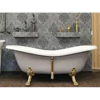 Casa Padrino vasca in stile liberty bianco / grigio platino / oro 188 x 83 x h. 69 cm - Vasca da bagno freestanding con piedi di leone - Arredo bagno retrò