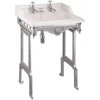 Casa Padrino , mobile bagno in stile Jugendstil, bianco/argento, con 2 fori per rubinetti - lavabo in stile barocco, effetto anticato - dimensioni: 890 x 650 x 575 mm