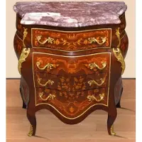 Casa Padrino Cassettone barocco intarsiato marrone / oro / rosso - Cassettone in stile antico fatto a mano con 4 cassetti e piano in marmo - Mobili barocchi