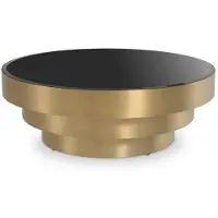 Casa Padrino Tavolino color ottone / nero Ø 100 x H. 36 cm - Tavolo da salotto moderno rotondo in acciaio inox con piano in vetro - Mobili Soggiorno - Mobili