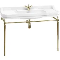 Casa Padrino lavabo in stile liberty bianco/oro 121 x 51 x h. 90 cm - Lavabo a colonna in porcellana a 1 foro con base - Mobili Bagno