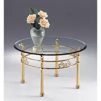 Casa Padrino tavolino in ottone Ø 90 x H. 50 cm - Tavolino da salotto rotondo in ottone con piano in vetro - Mobili da salotto - Qualità lusso - Italy