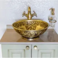 Casa Padrino lavabo in stile liberty in oro giallo antico Ø 41,5 x H. 15,5 cm - Lavabo rotondo in ottone retrò - Accessori bagno - Accessori bagno in stile liberty