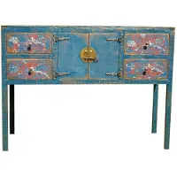 Casa Padrino cassettiera in legno massello a 2 ante e 4 cassetti blu antico - Mobili in stile country fatti a mano