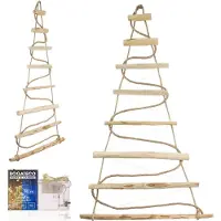 BOGATECO Albero di Natale fatto a mano alto 95 cm, in legno di nocciola | ciondolo decorativo | con 200 cm di luci LED | pannelli di legno collegati con una corda di juta con uno spessore di 6 mm