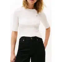 Tommy Hilfiger Slim 5x2 Rib Crew Neck T-shirt Ivory Silk Taglia: L | Pantaloni Outlet | Donna | Bianco