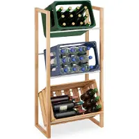 Relaxdays Scaffale per casse di bevande , A x L x P: 112 x 58 x 32 cm, porta-casse per 3 casse, legno e ferro, naturale/argento