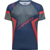 La Sportiva - T-shirt da running leggero e traspirante - Flow T-Shirt M Mountain Red/Cypress per Uomo in Poliestere Riciclato - Taglia L - Blu navy
