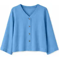 Mazine Women's V-Neck Tencel Blouse Camicetta Donna (XS, blu)