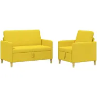 vidaXL Set di divani con spazio contenitore, 2 pezzi, colore giallo chiaro, tessuto: poliestere