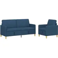 vidaXL Set di divani con spazio contenitore, 2 pezzi, colore blu, tessuto: poliestere